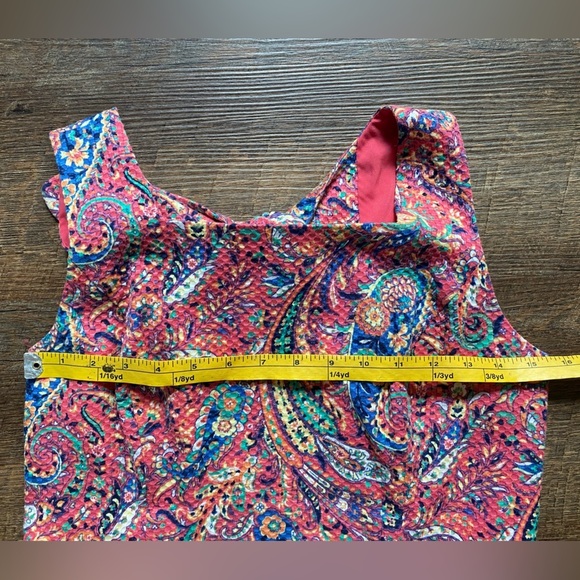 TALBOTS pink salmon Bonaire Paisley Sleeveless Sheath Dress sz 4P open back EUC - Picture 10 of 15